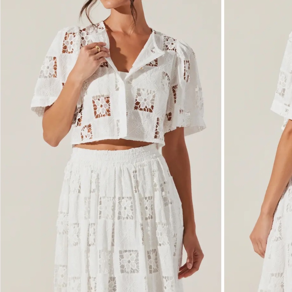 ASTR the label andolina floral lace button-up crop top